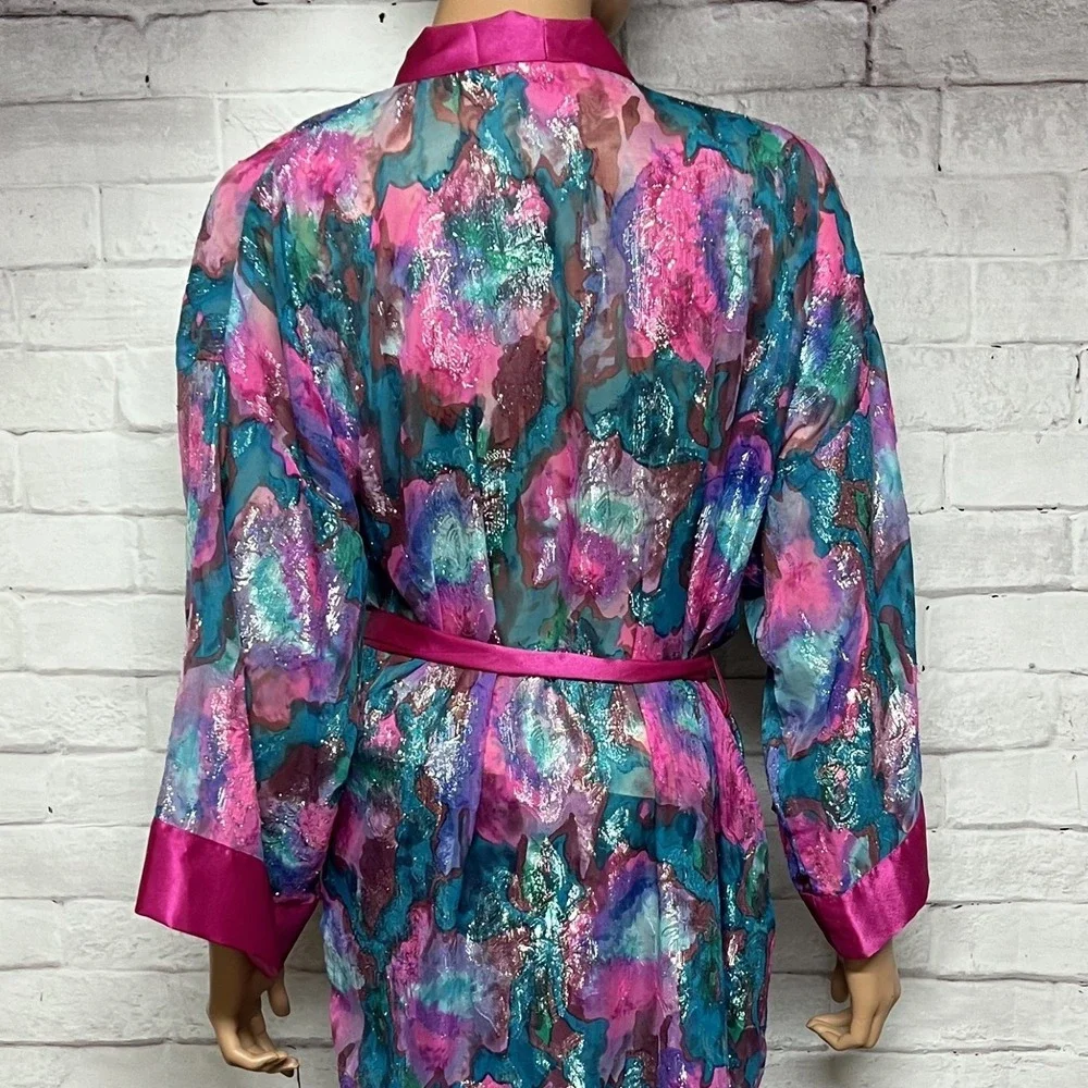 Victorias Secret Bathrobe Womens One Size OSFM‎ Pink Floral Gold Label Vintage